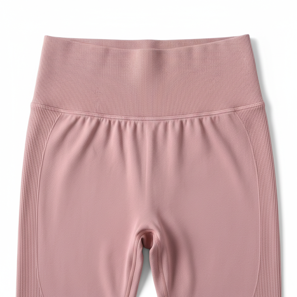 Dusty rose scrunch butt yoga leggings fabric and waistband detail