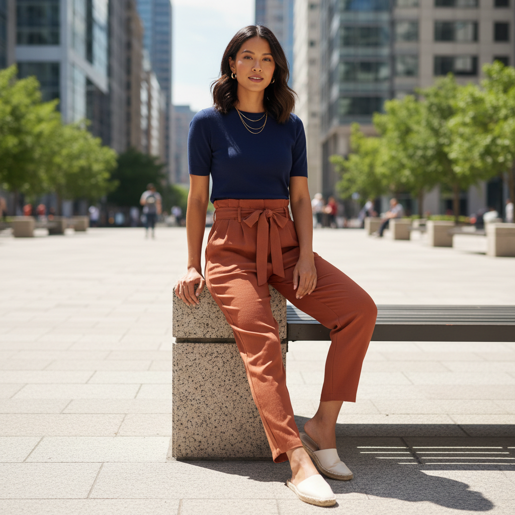 Women's Paperbag Waist Pants - Modern Casual Outfit