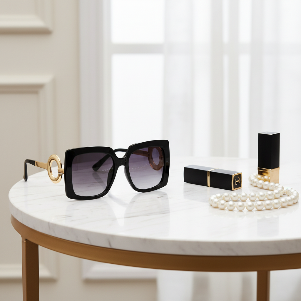 Women’s Luxury-Inspired Oversized Sunglasses with Gold Accent