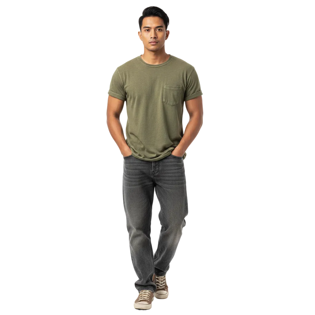 Malaysian male model olive green washed tee