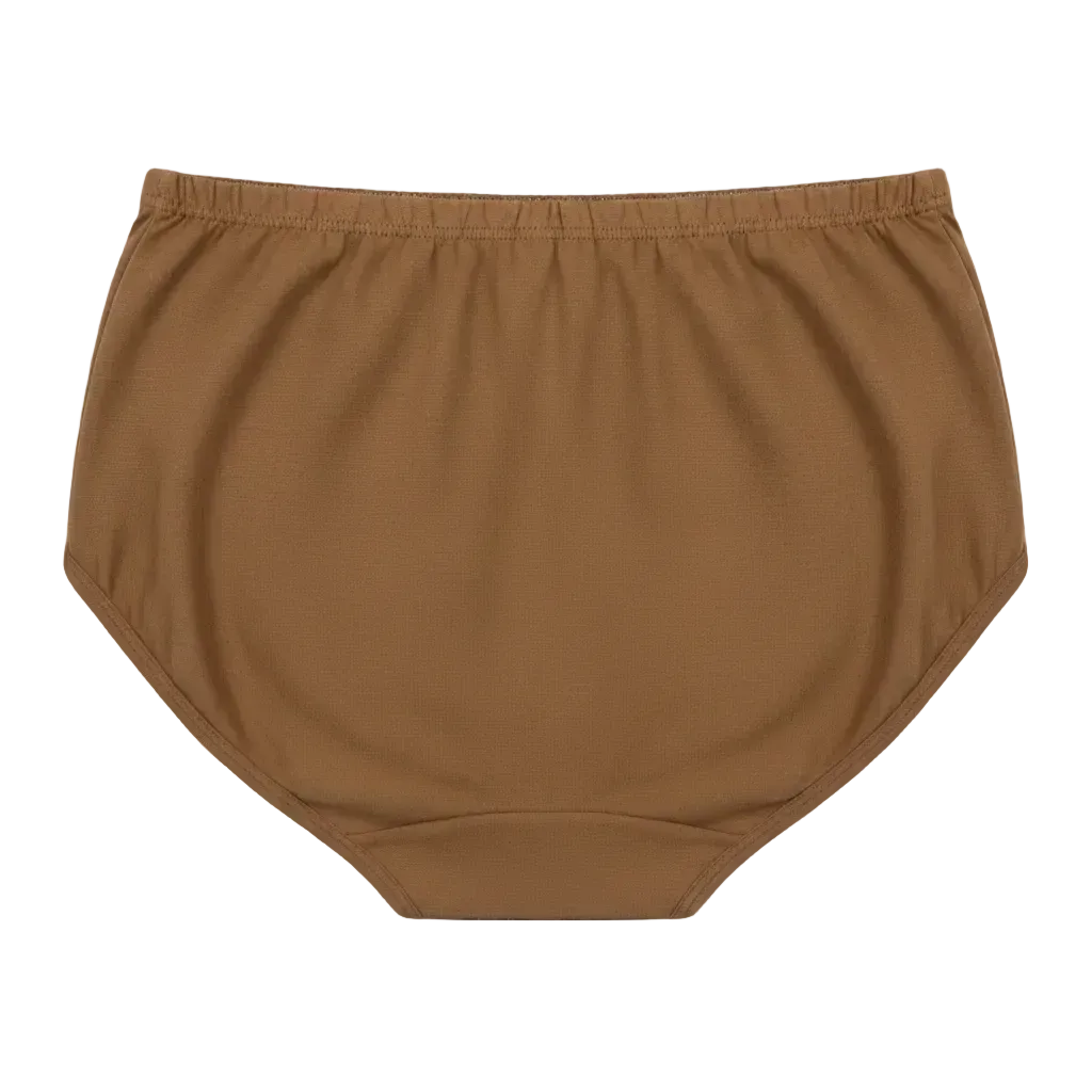 Back view of high waist full back coverage cotton briefs on white background
