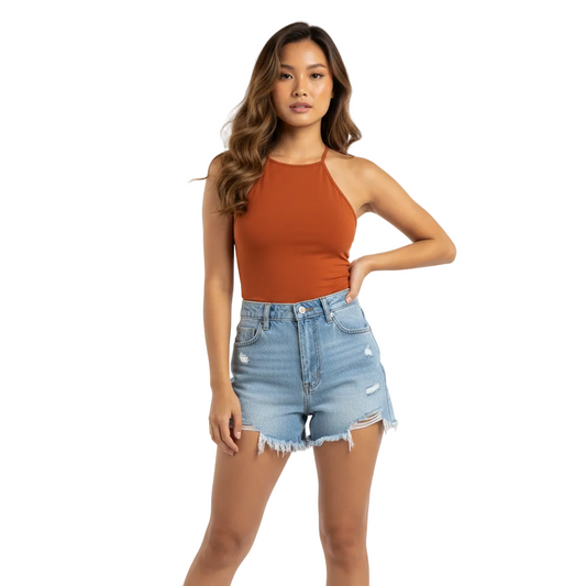 Women's High Waist Denim Shorts - Summer Front View