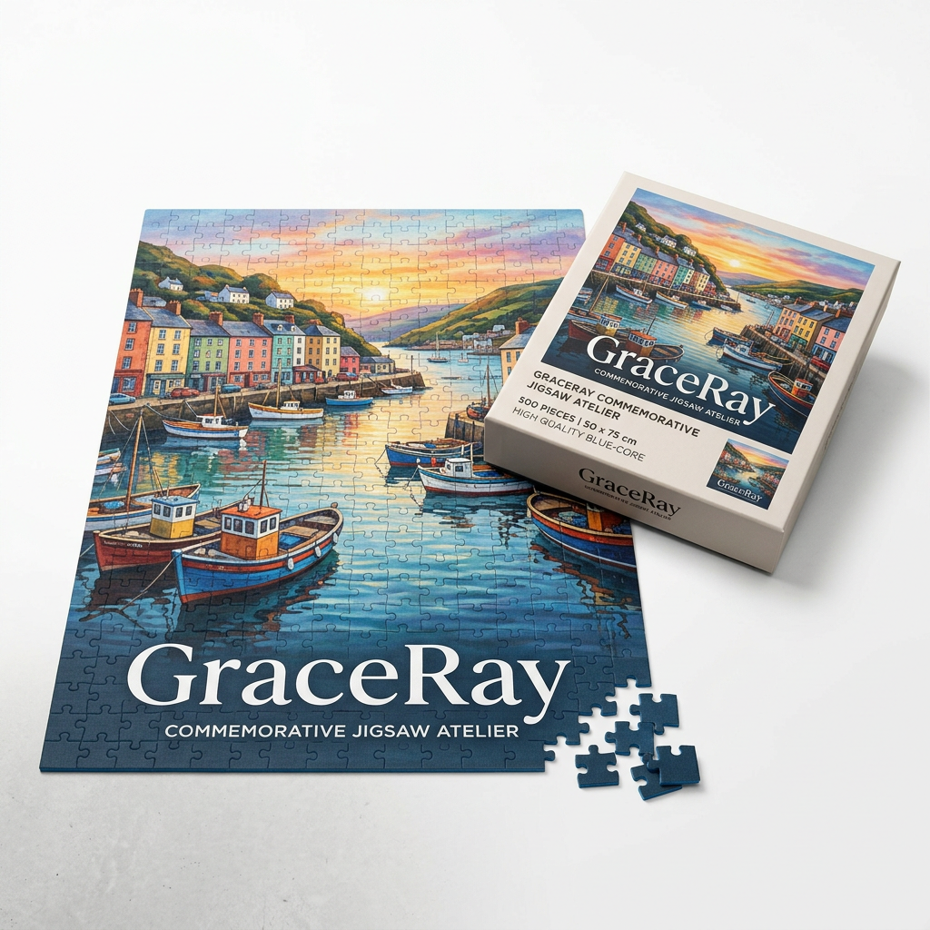 Custom photo puzzle with personalized artwork and individual interlocking puzzle pieces.