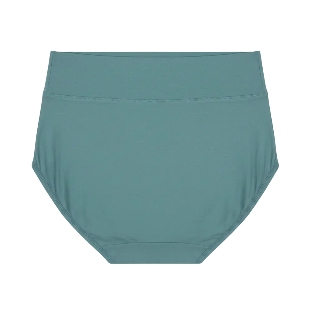 Back view of high waist cotton briefs with gentle waistband on white background