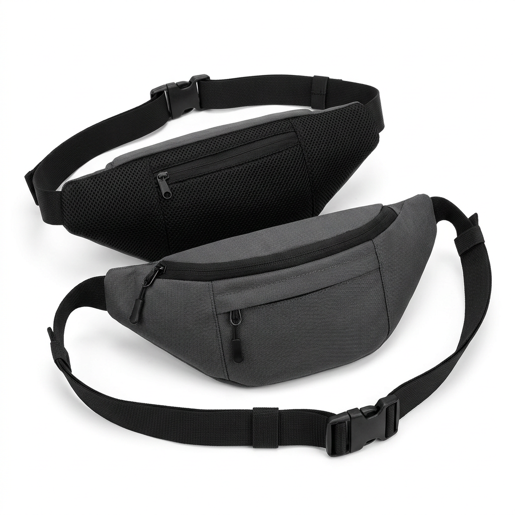 Compact outdoor sports waist pack with adjustable strap and storage pockets.