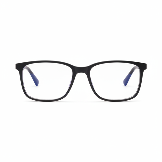 Blue light blocking computer glasses in matte black TR90 front view on white background