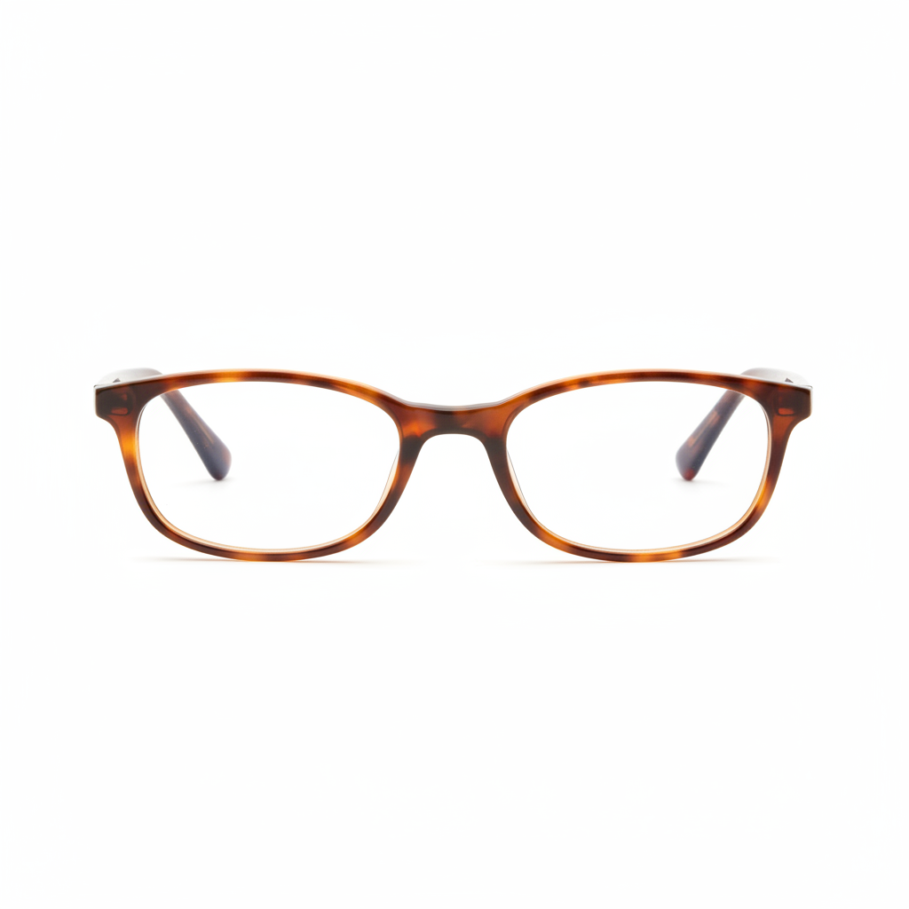 Classic tortoiseshell oval reading glasses with amber pattern front view on white background