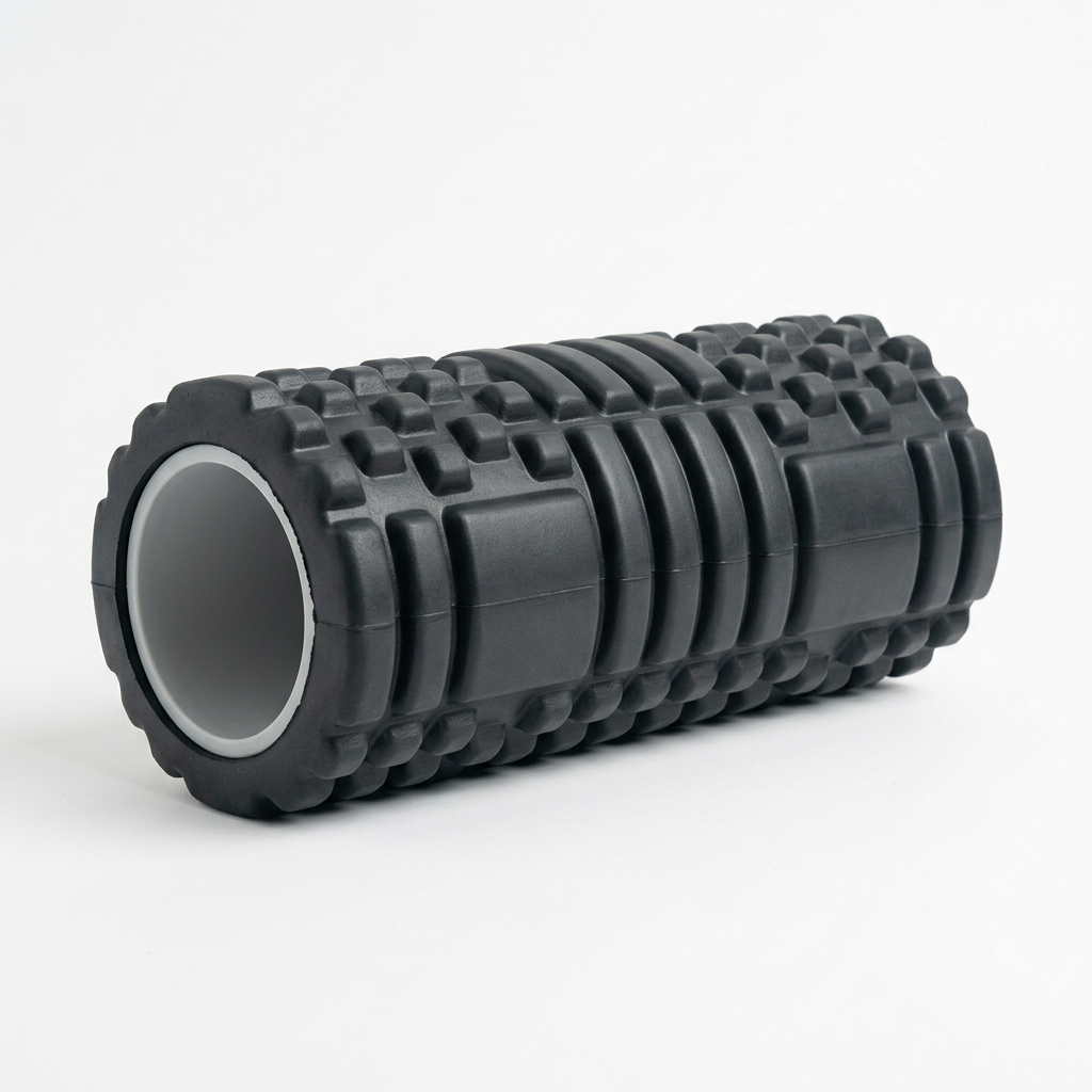 Cylindrical foam roller with textured surface for mobility and fitness routines.