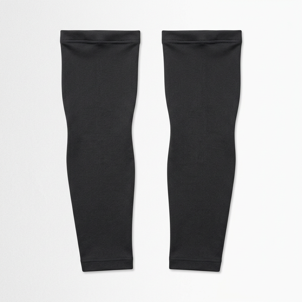 Pair of sports arm sleeves displayed for outdoor activities and sportswear accessories.