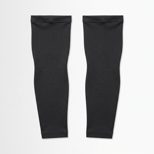 Pair of sports arm sleeves displayed for outdoor activities and sportswear accessories.