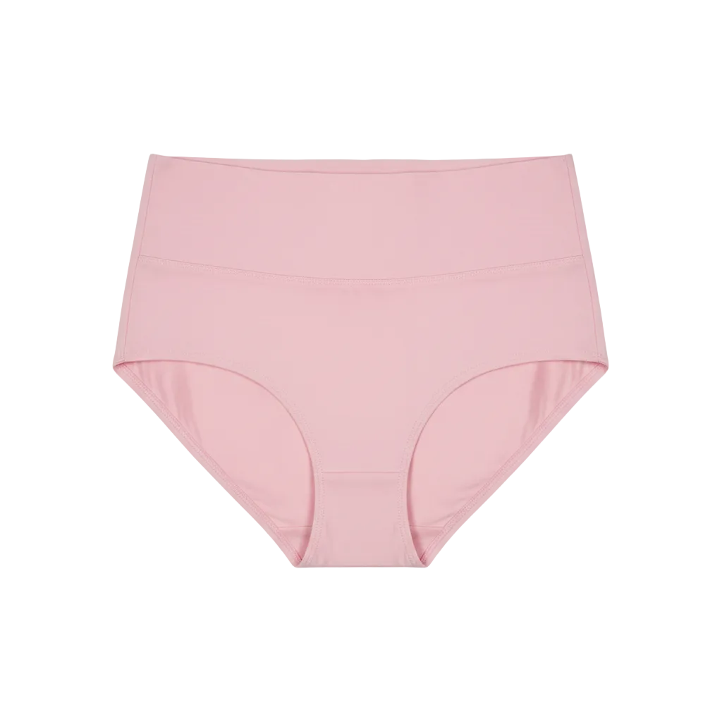 Front view of high waist full coverage cotton briefs in pastel pink on white background