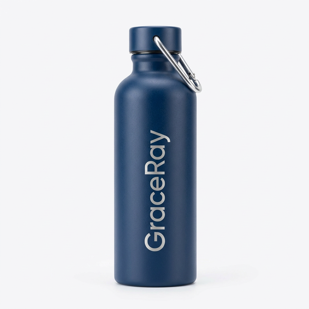 Custom logo reusable water bottle with a branded exterior for corporate promotions.
