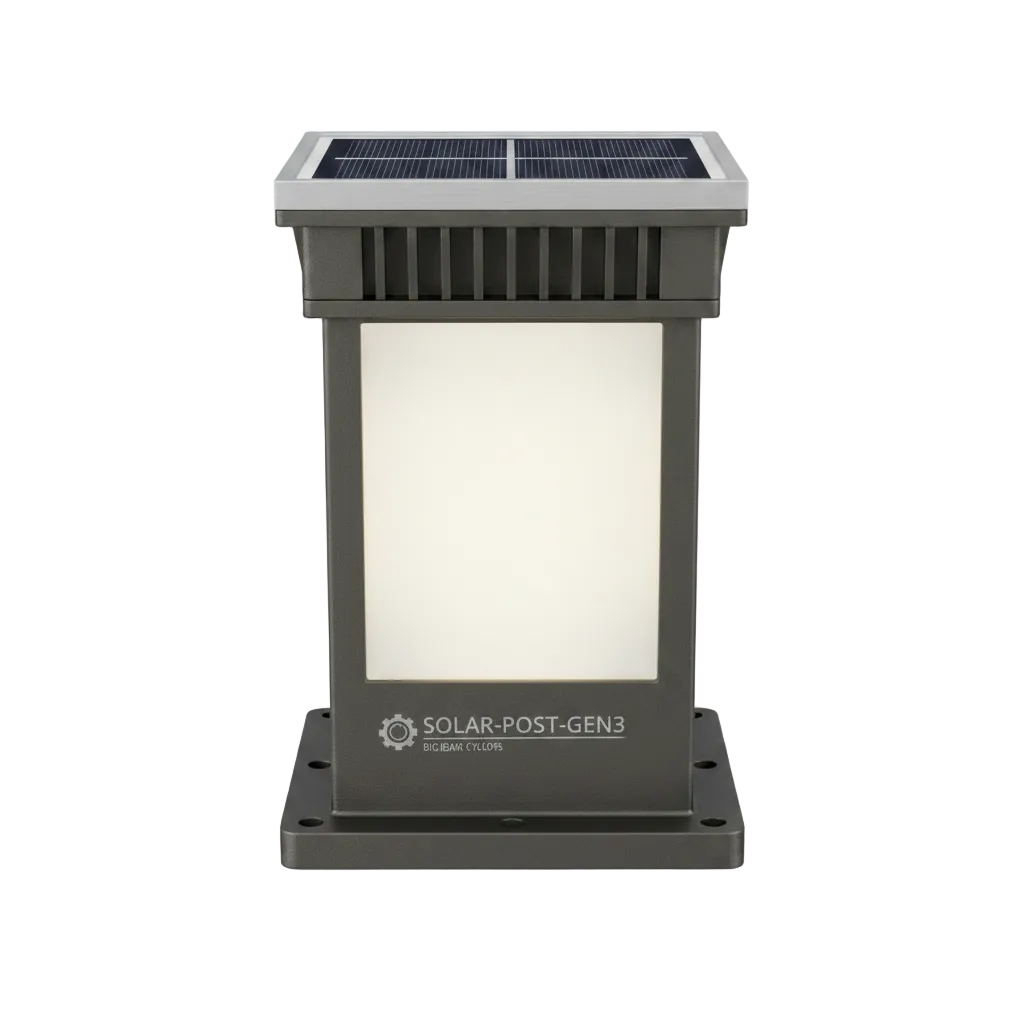 Side profile of Solar Pillar Light showing housing and top panel