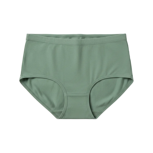 Front view of high waist cotton briefs with soft cotton gusset on white background