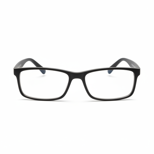 Flexible TR90 eyewear with memory-style frame in matte black on white background