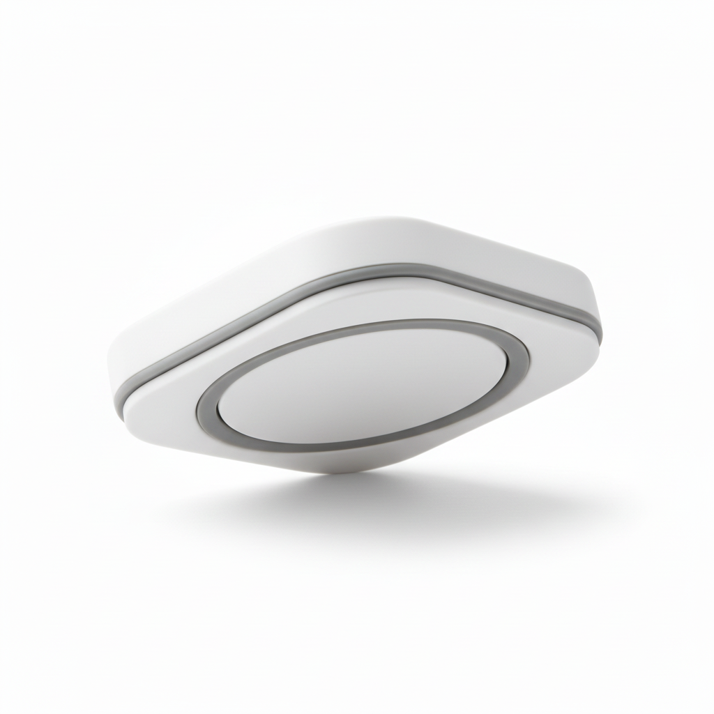 Macro view of compact white sealing lid with silicone gasket ring on pure white background