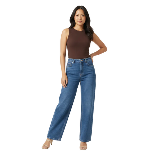 Women’s Relaxed Denim Trousers with Straight Wide Leg Shape