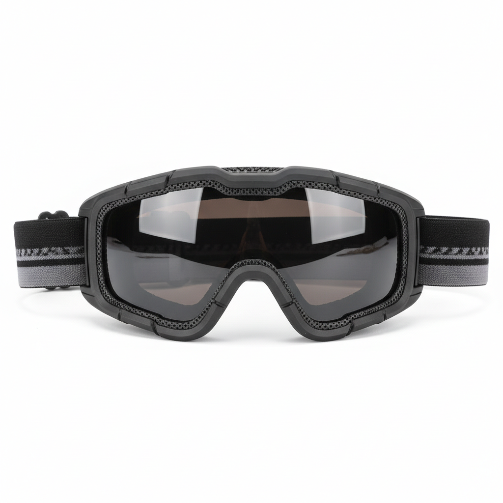 Full-coverage outdoor protective goggles with smoke lens on white background