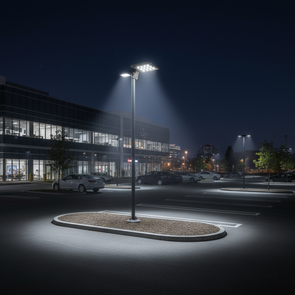 All-in-One Solar Street Light installed along a modern road at night