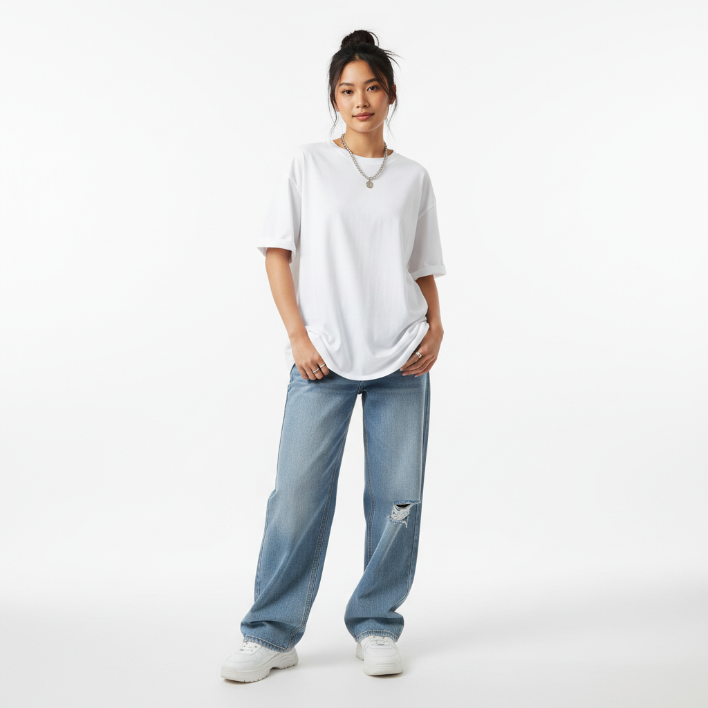 Oversized white t-shirt model