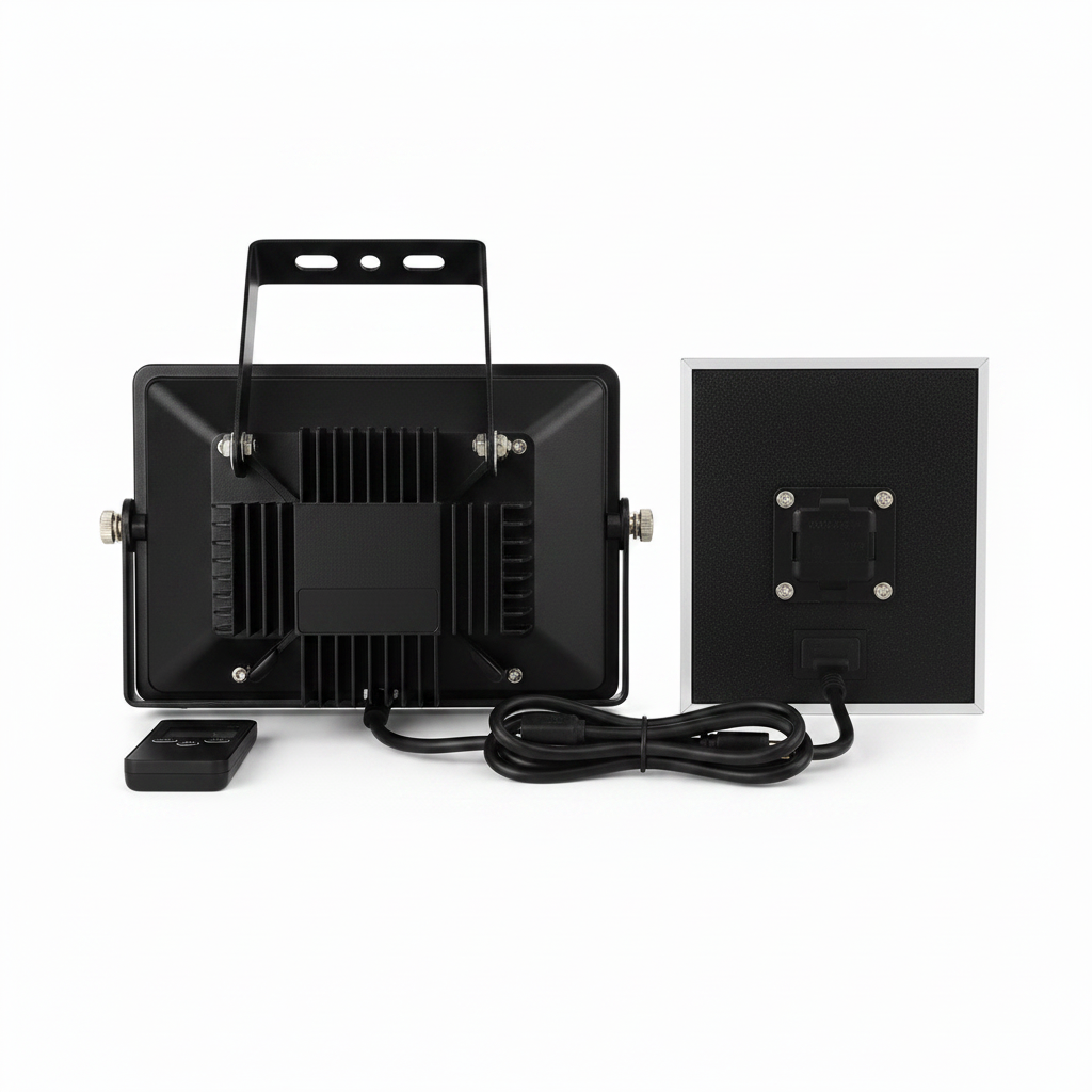 Back view of Solar Security Flood Light showing heat sink