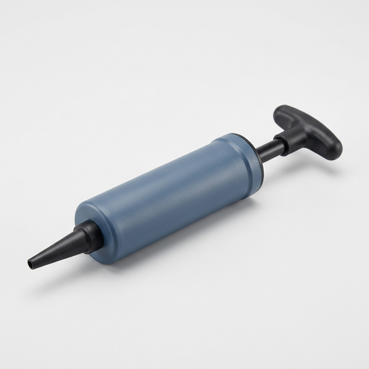 Gym ball inflation pump with nozzle for compatible exercise balls.