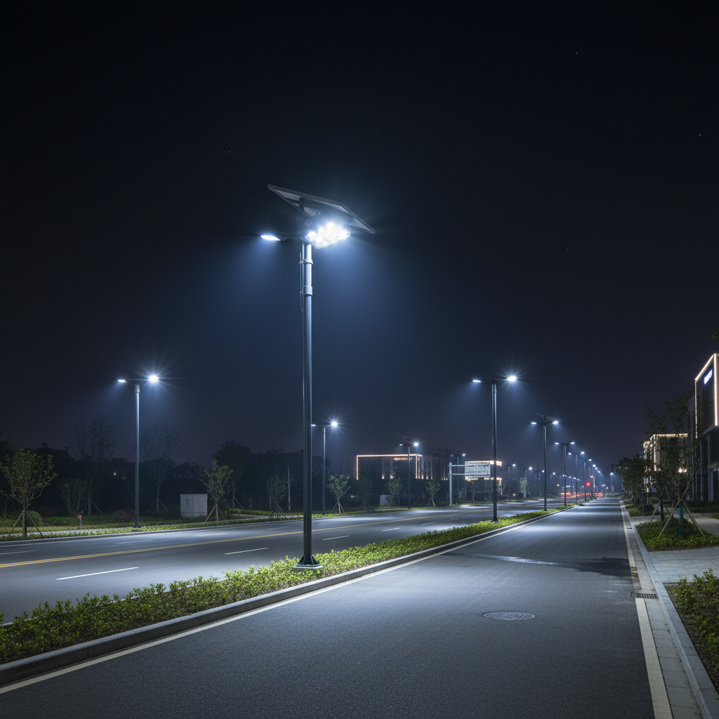 Split Solar Street Light installed on a road at night
