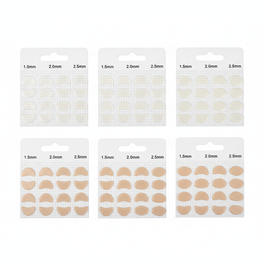 Assorted thickness and color options of self-adhesive nose pads on retail backing cards