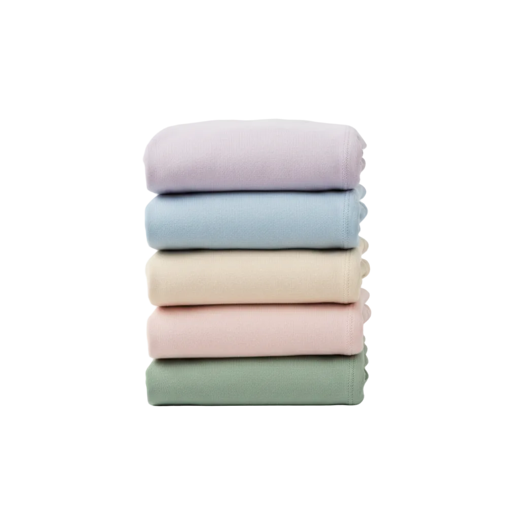 Lifestyle view of high waist briefs folded on a bamboo bathroom shelf