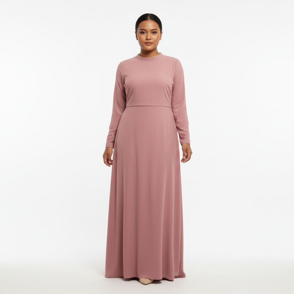 Indonesian woman dusty rose maxi dress