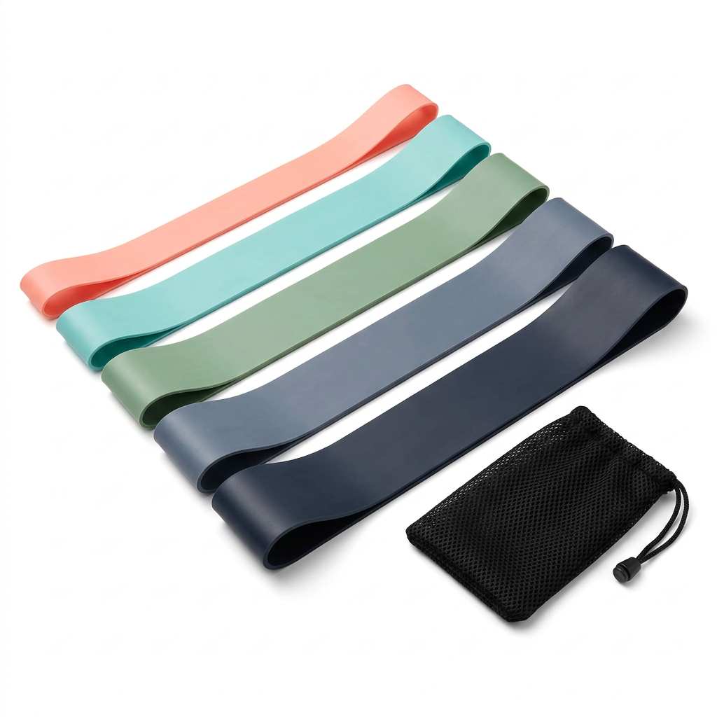Resistance loop bands in multiple resistance levels arranged for fitness training.