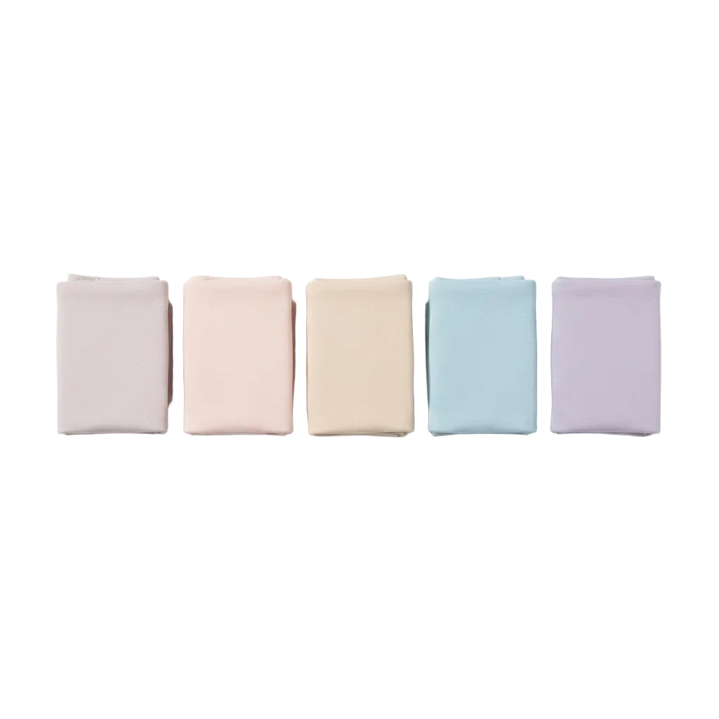 Multi-color flat lay of mid waist cotton briefs in five different colors