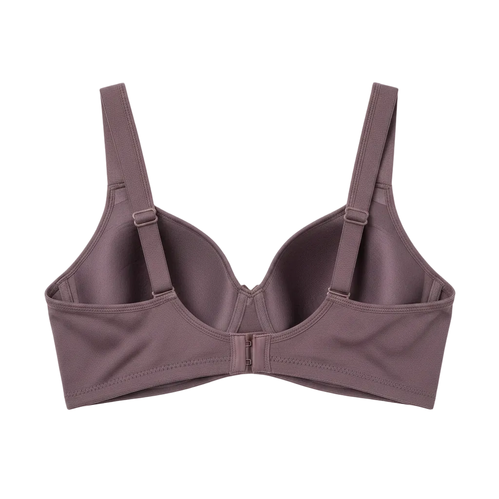 Back view of full-coverage cotton bra showing wide side panels and back closure