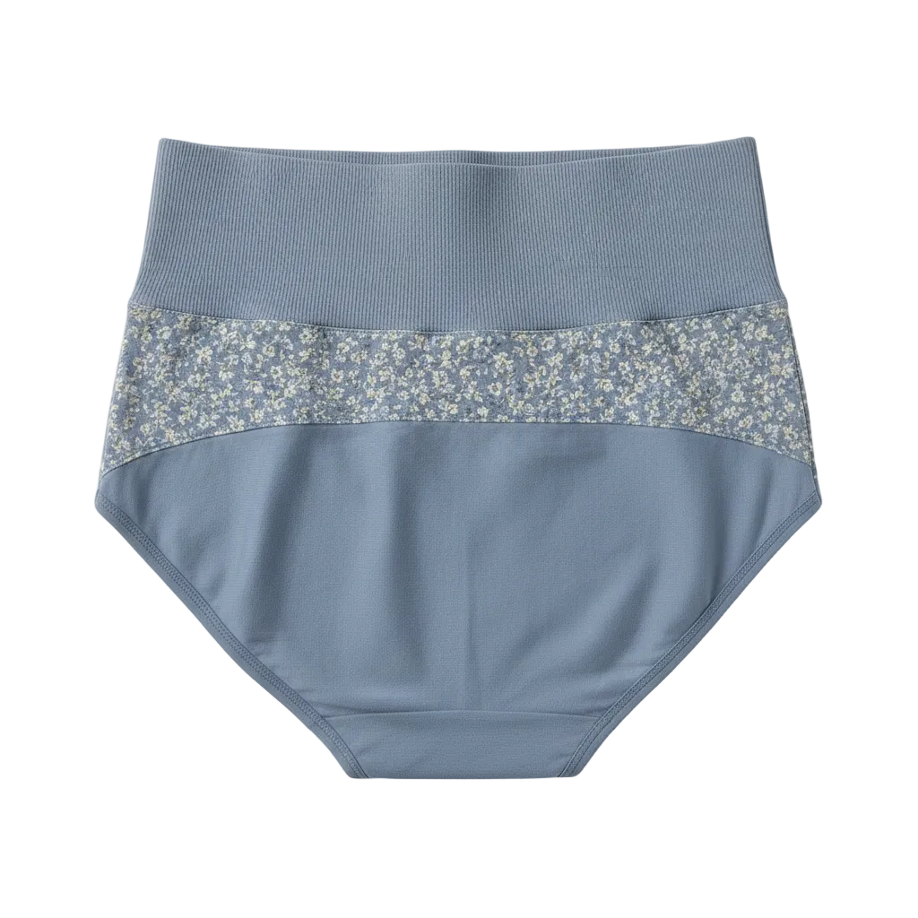 Back view of high waist floral cotton briefs on white background