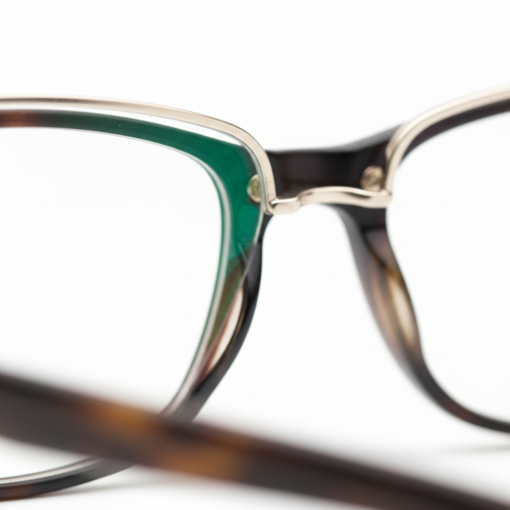 Macro detail of multi-layer anti-reflective and scratch-resistant green lens coating