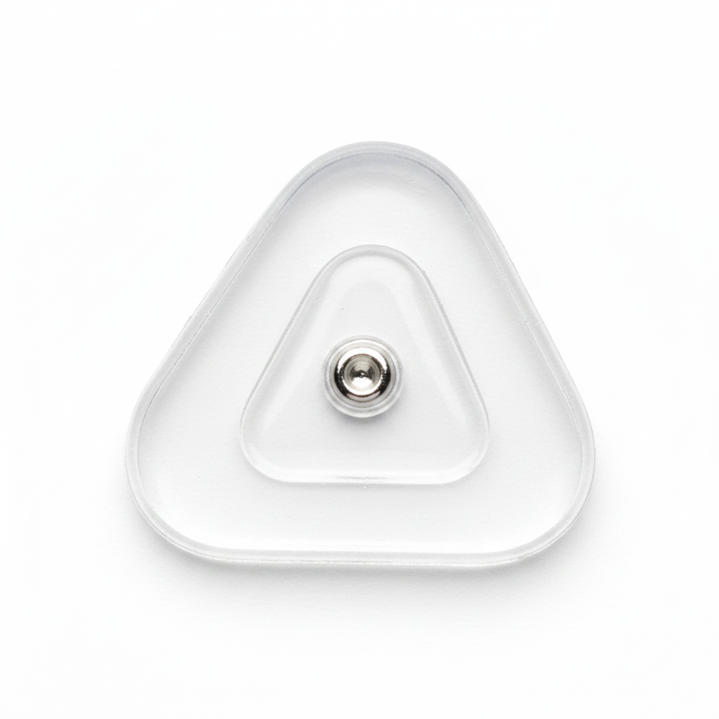 Macro detail of clear silicone nose pad showing hollow air chamber and screw mount