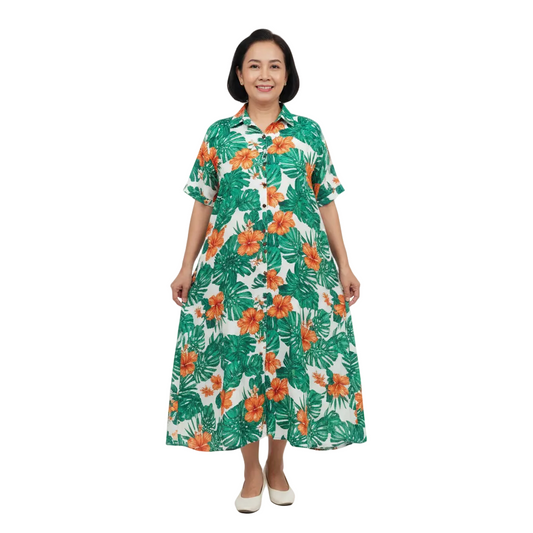 Women’s Button Front Shirt Dress with Relaxed Waist