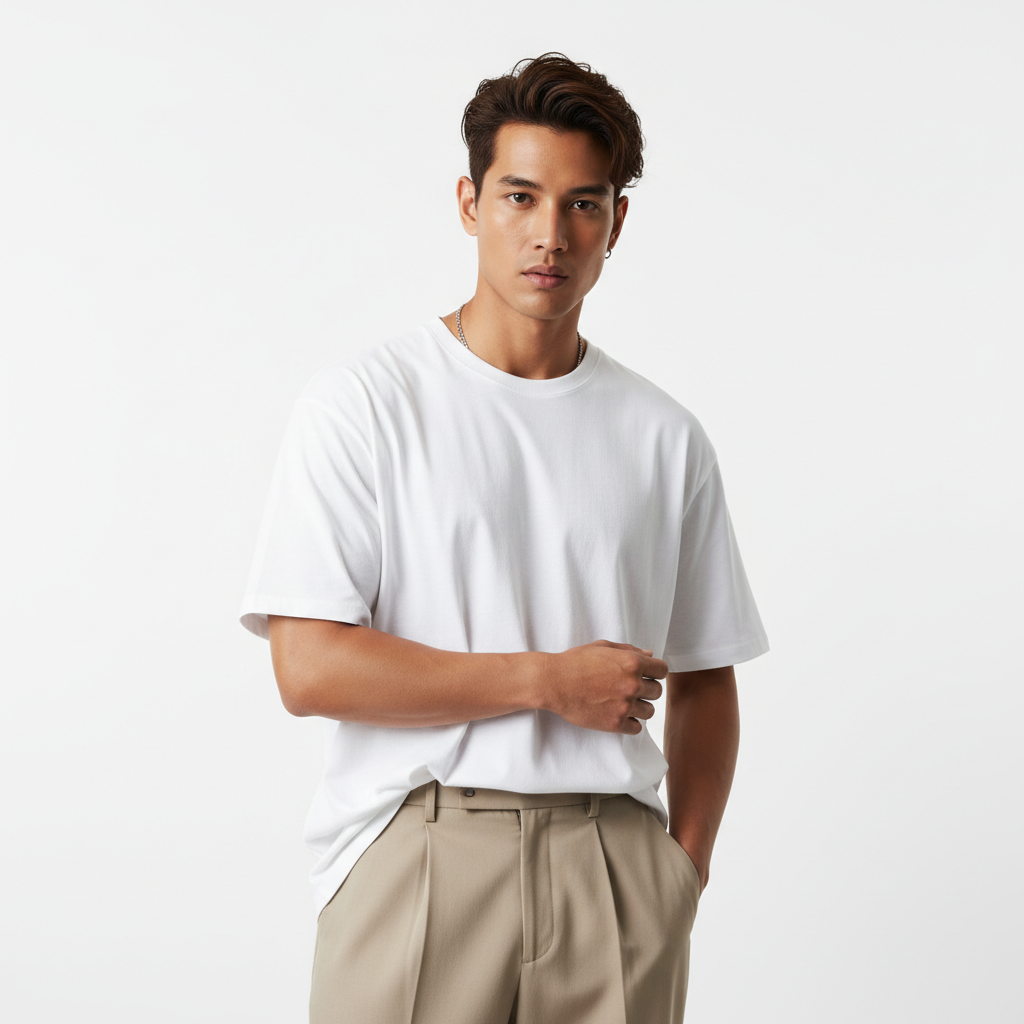 Thai male model oversized white t-shirt