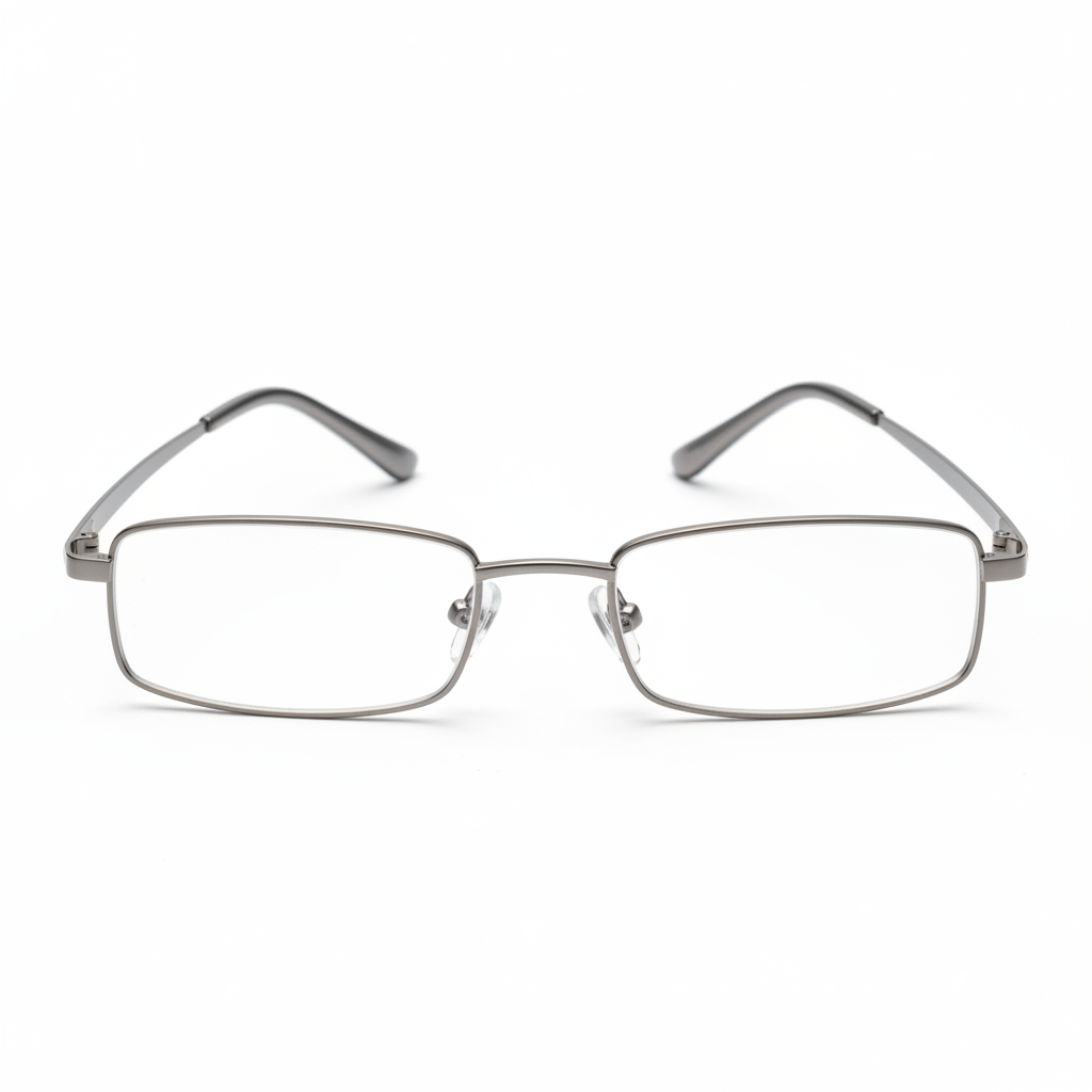 Flexible memory metal reading glasses with gunmetal titanium frame front view on white background