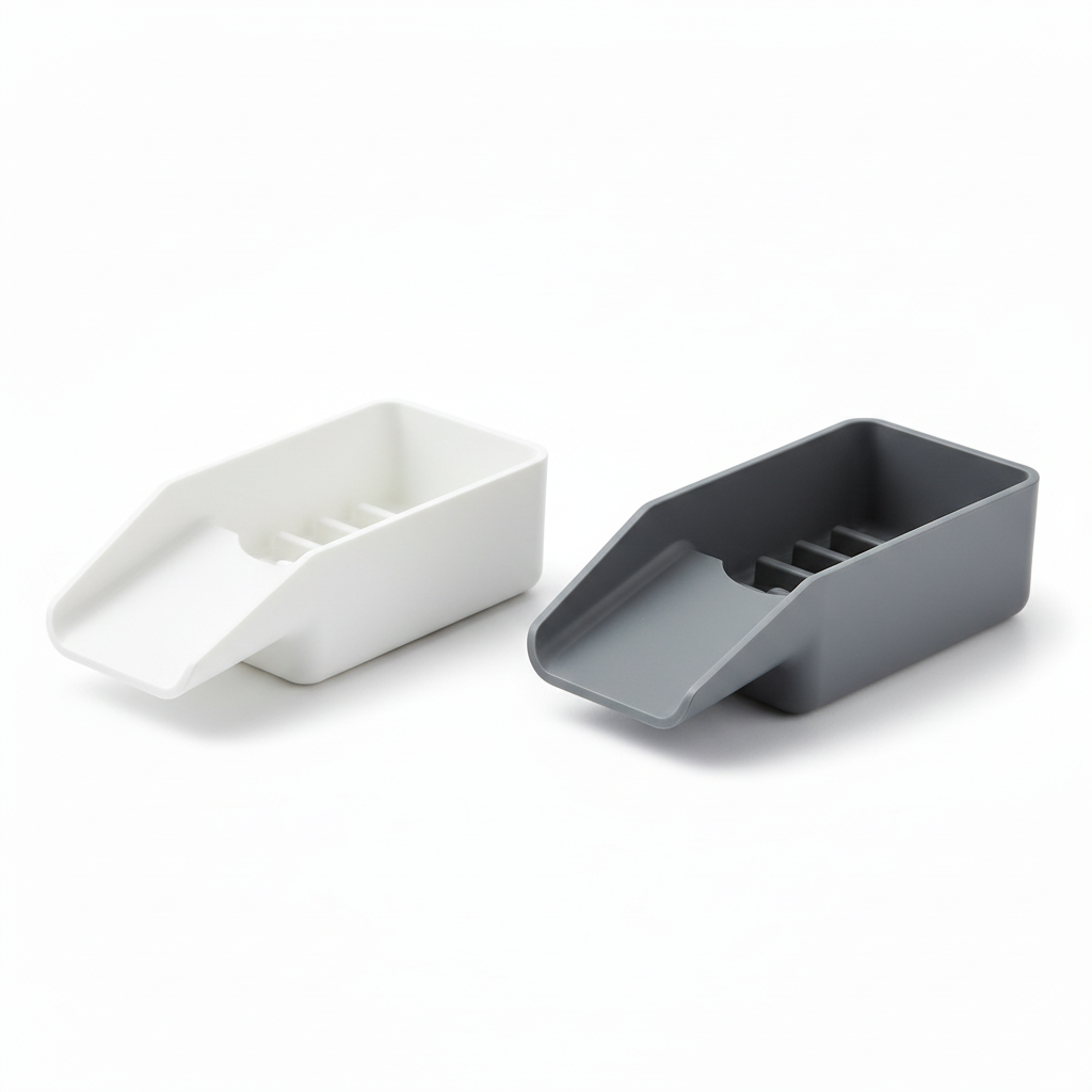 Kitchen sponge holders in white and gray colors on pure white background
