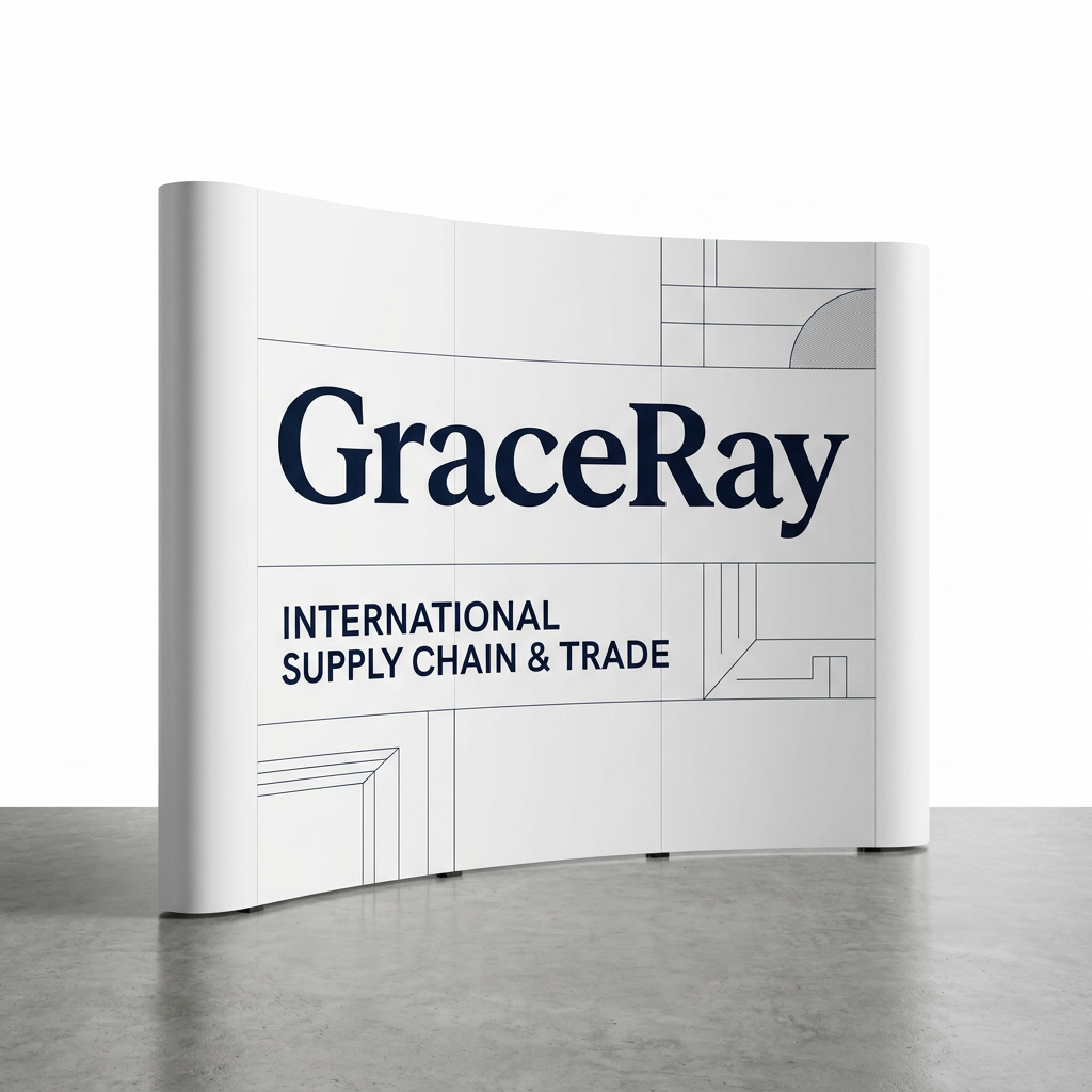 Portable pop up exhibition display wall with a custom printed graphic installed at a trade show.