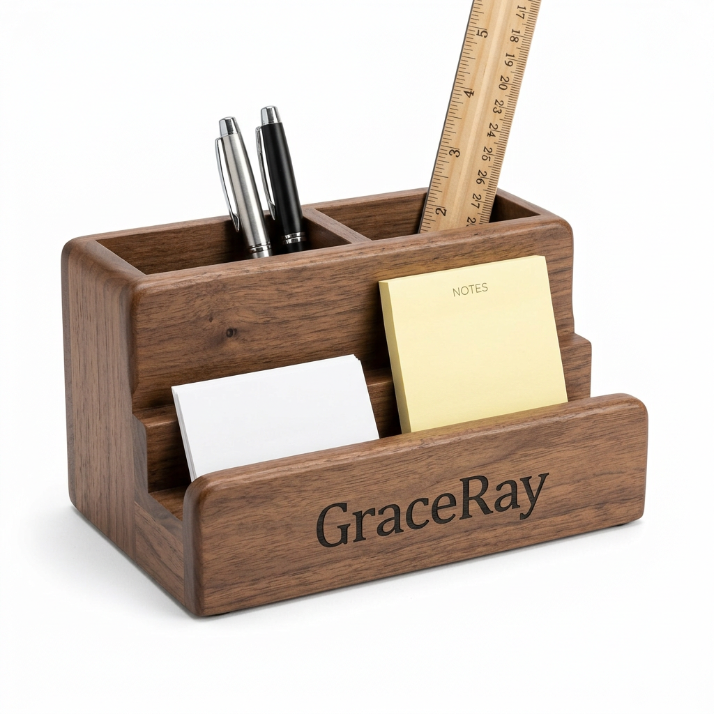 Executive desk organizer with multiple compartments for organizing office accessories.