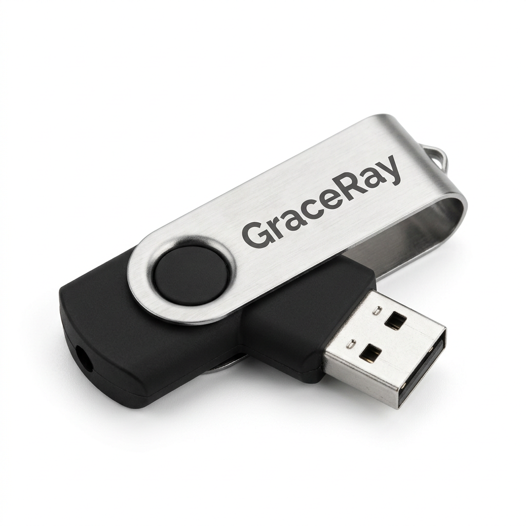 Custom logo USB flash drive with a clearly visible casing and connector.