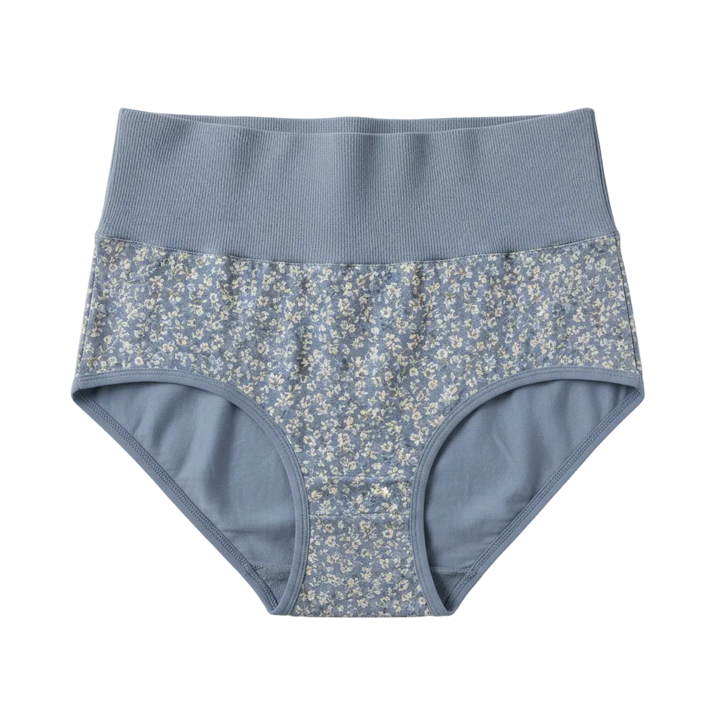 Front view of high waist floral cotton briefs on white background