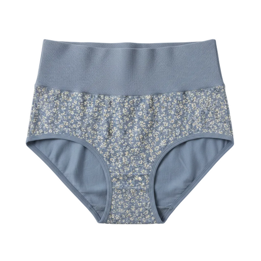 Front view of high waist floral cotton briefs on white background