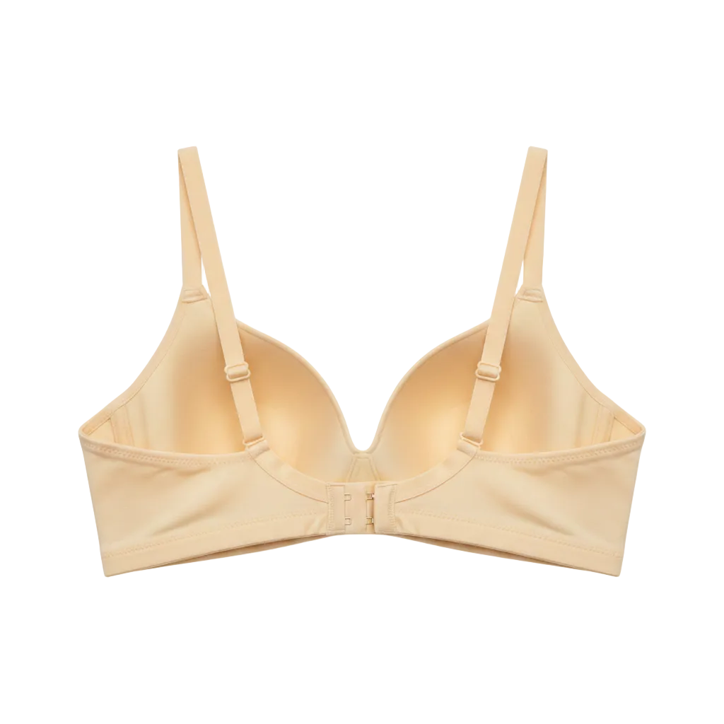 Back view of non-padded everyday cotton bra showing back closure on white background