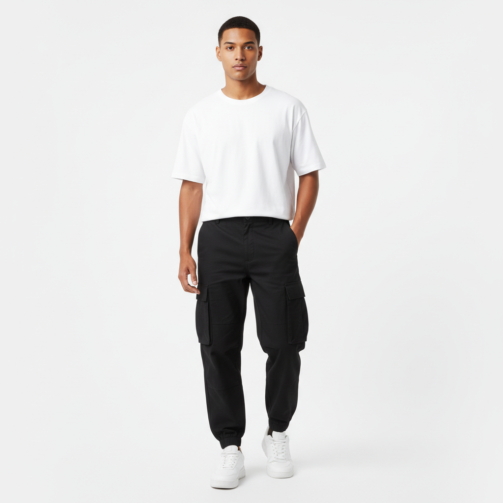 Malaysian male model black cargo pants