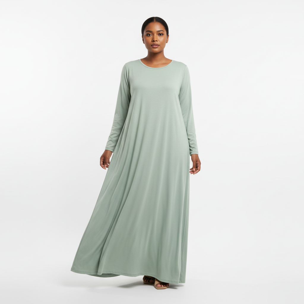 Malaysian woman sage green maxi dress