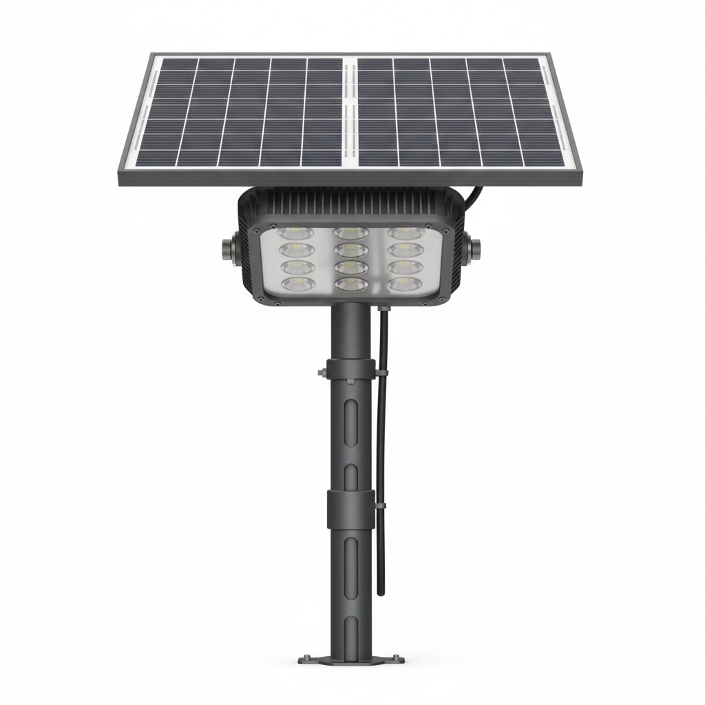 Solar Street Light with Split Solar Panel on pure white background