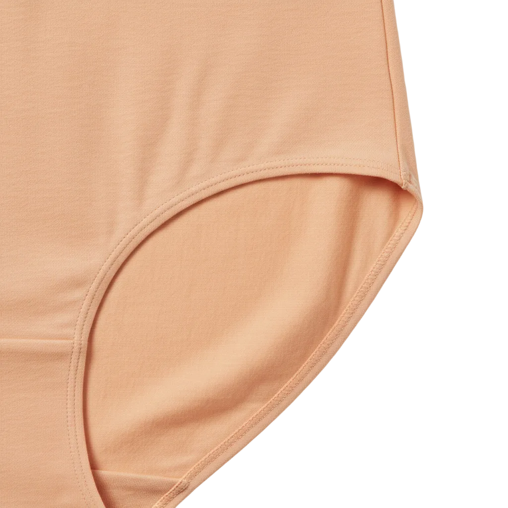 Extreme close-up of comfortable leg openings and crotch gusset stitching